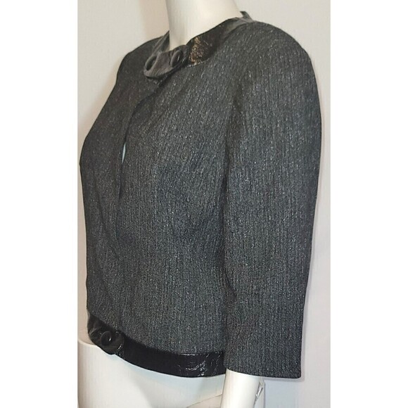 Worthington Stretch Gray Snap-up Front Blazer w/ Faux Leather Trim - Size PL - Picture 3 of 11
